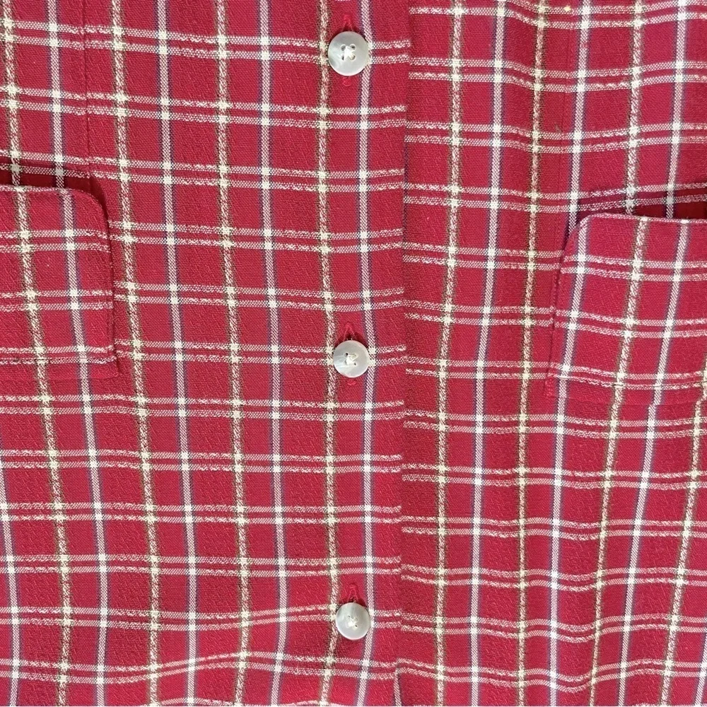 Paul Fredrick Red Plaid Button Down Shirt XL – Made in USA, Rayon Cotton Blend